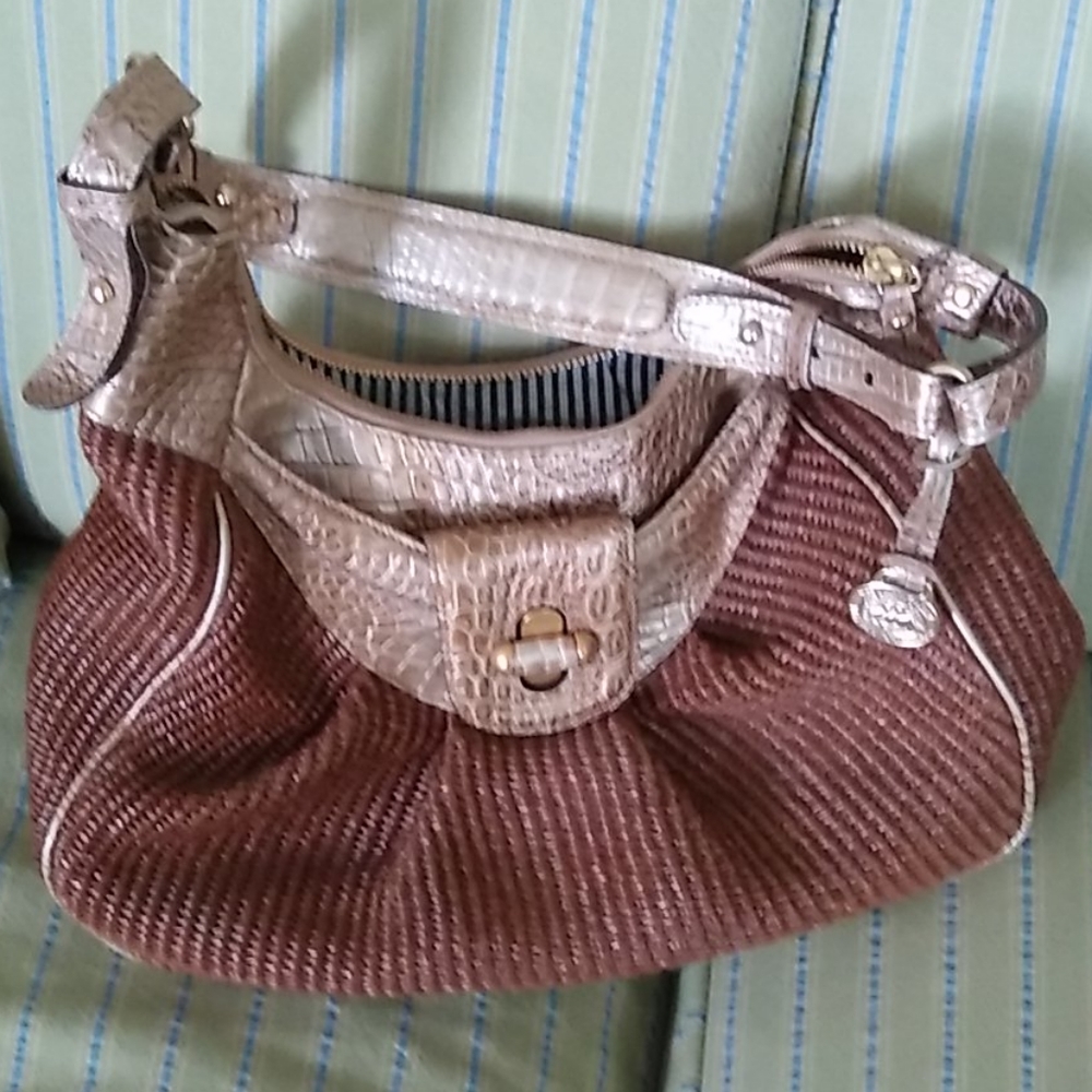 Brahmin Woven Straw & Leather Hobo Handbag